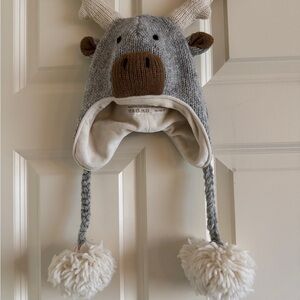 Gray Knit Animal Hat with Pom Poms
